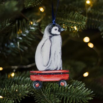 Décoration de Noël aquarelle en bois durable pingouin 3