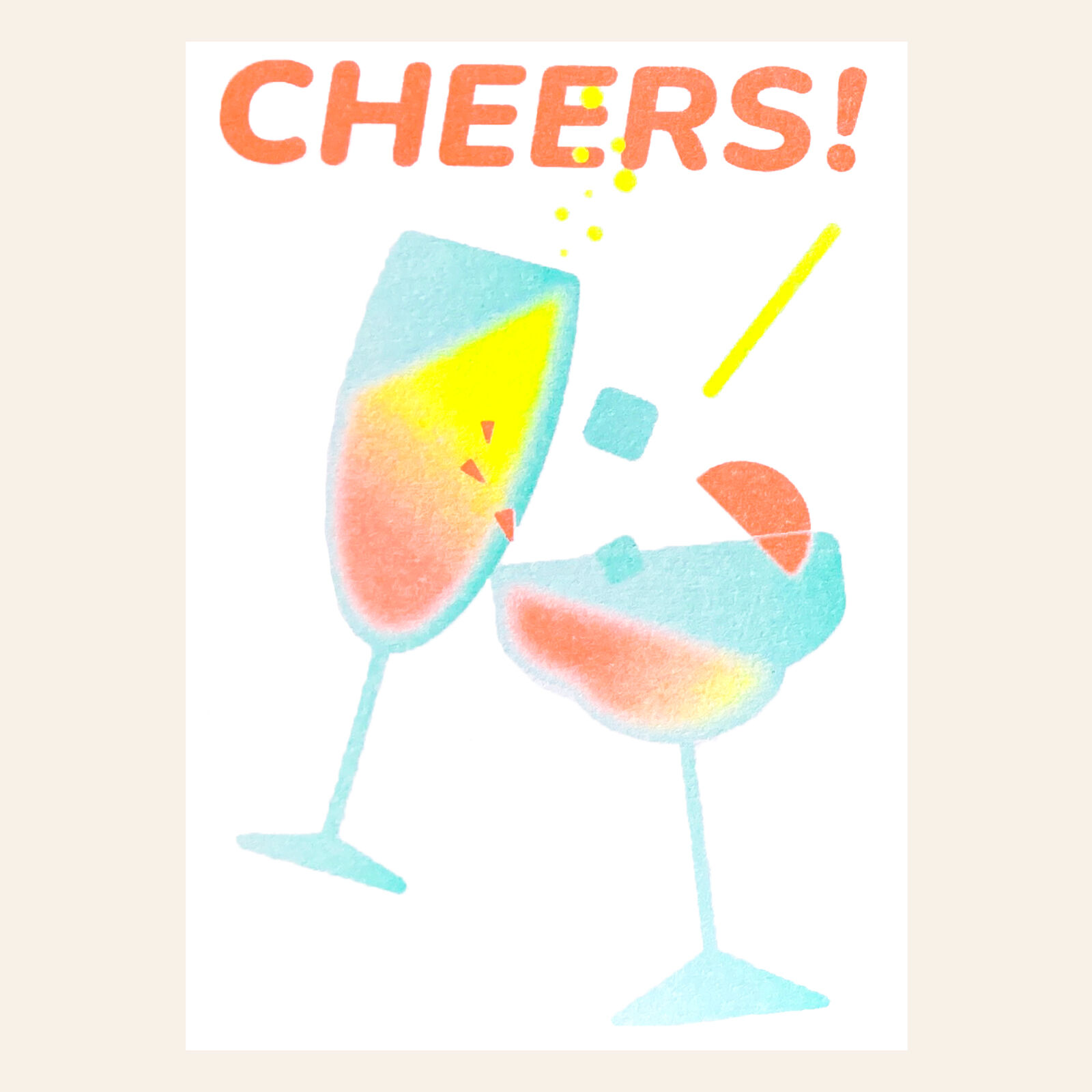 Risographie Postkarte – Cheers – DIN A6