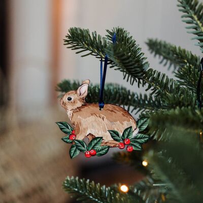 Decoración de Navidad de acuarela de madera sostenible de conejo