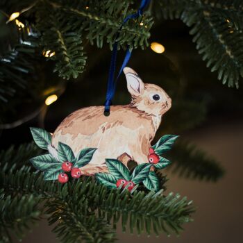 Décoration de Noël aquarelle en bois durable lapin 3