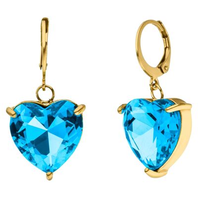 Crystal Heart Ohrringe | 18K vergoldet Gold Aquamarineblau