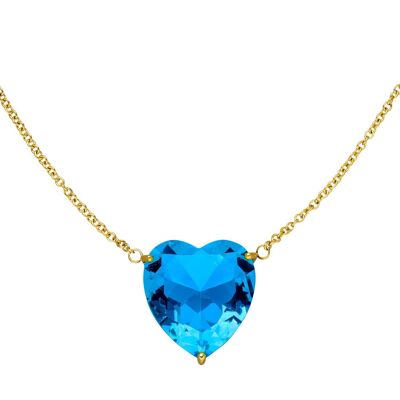 Crystal Heart Halskette | 18K vergoldet Gold Aquamarineblau