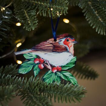 Décoration de Noël aquarelle en bois durable Robin 3