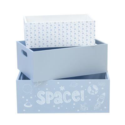 Space Set 3 cajas de MDF azules 15x40x28/13x35x23/11x30x18cm