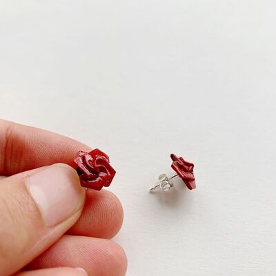 .Red Flower Silver Earrings.