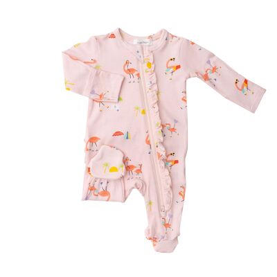 Broadwalk Flamingos Ruffle Zipper Footie 12-18m