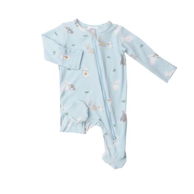 Bunnies Blue Zipper Footie 9-12m