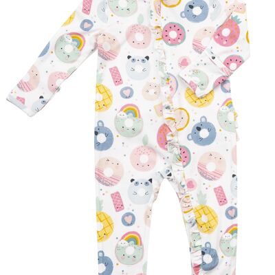 Donut Smiles Ruffle Front Zipper Romper 0-3m