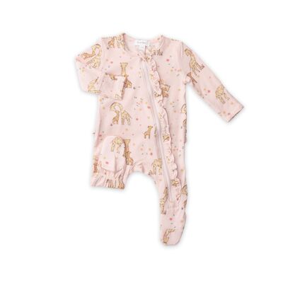 Giraffes Ruffle Zipper Footie 12-18m