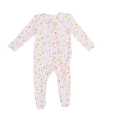 Little Bee Ruffle Front Zipper Footie Pink 6-9M