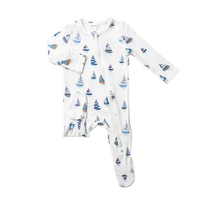 Nautical Boats Zipper Footie 6-9m