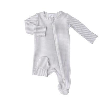 Stripe Grey Zipper Footie 6-9m