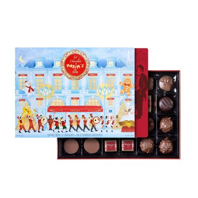 Boîte assortiment 22 chocolats avec fourreau Noël 2023