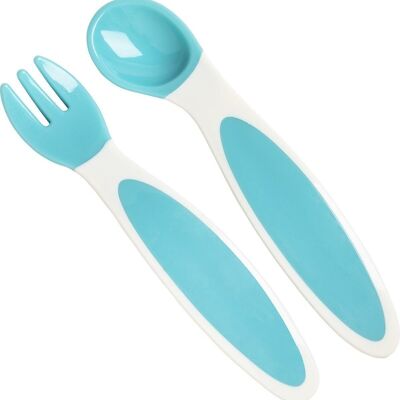 Set of 2 blue ergonomic baby cutlery 4 months - Babycalin