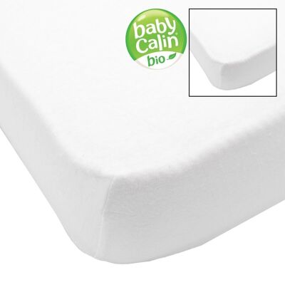 Set of 2 organic fitted sheets 60x120x15 cm White, White - Babycalin Bio