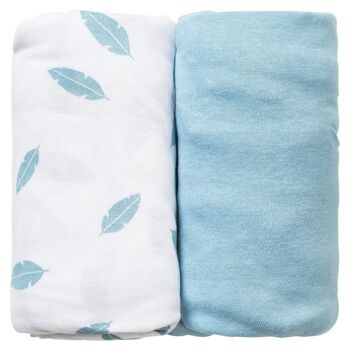 Lot de 2 draps housse 60x120x15 cm Plumes bleues - Babycalin 2