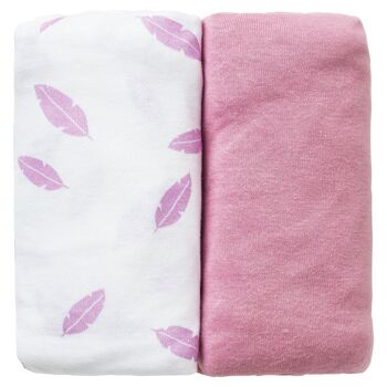 Lot de 2 draps housse 60x120x15 cm Plumes roses - Babycalin 2