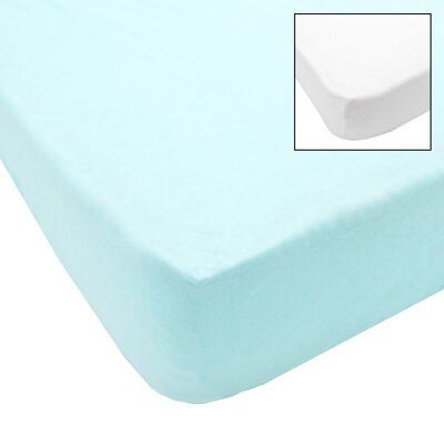 Set of 2 cotton fitted sheets 60x120 cm White + turquoise - Babycalin