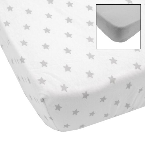 Lot de 2 draps housse en coton 60x120 cm Gris + Imprimé étoiles - Babycalin