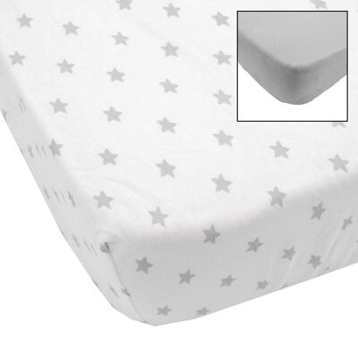 Set of 2 cotton fitted sheets 60x120 cm Gray + Star print - Babycalin