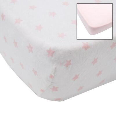 Set of 2 cotton fitted sheets 60x120 cm Pink + Star print - Babycalin