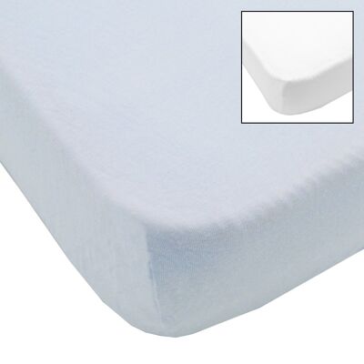 Set of 2 fitted sheets 60x120 cm White + Sky blue - Babycalin