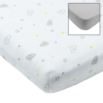 Set of 2 fitted sheets 60x120 cm Cloud + Gray - Babycalin