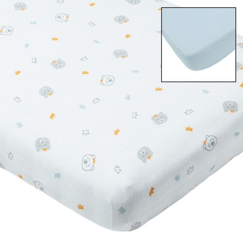 Lot de 2 draps housses 60x120 cm Ours + Bleu - Babycalin