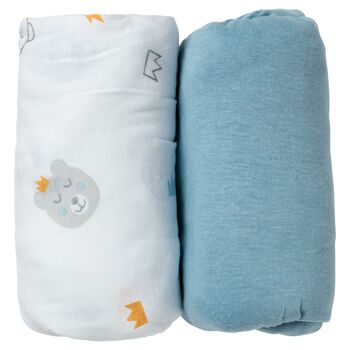 Lot de 2 draps housses 60x120 cm Ours + Bleu - Babycalin 2