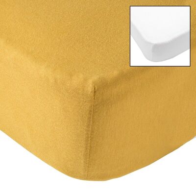 Set of 2 plain fitted sheets 60x120 cm Mustard-White - Babycalin