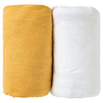 Lot de 2 draps housses unis 60x120 cm Moutarde-Blanc - Babycalin 2