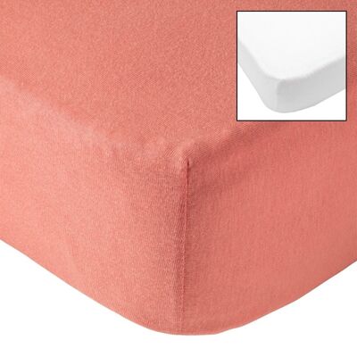 Set of 2 plain fitted sheets 60x120 cm Terracota-White - Babycalin