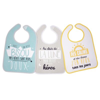 Lot de 3 bavoirs 1er age Bisous-Lune-Câlin 6+ - Babycalin