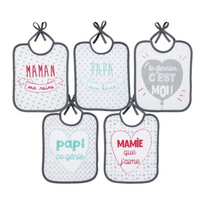 Set de 5 baberos nacimiento familiar - Babycalin