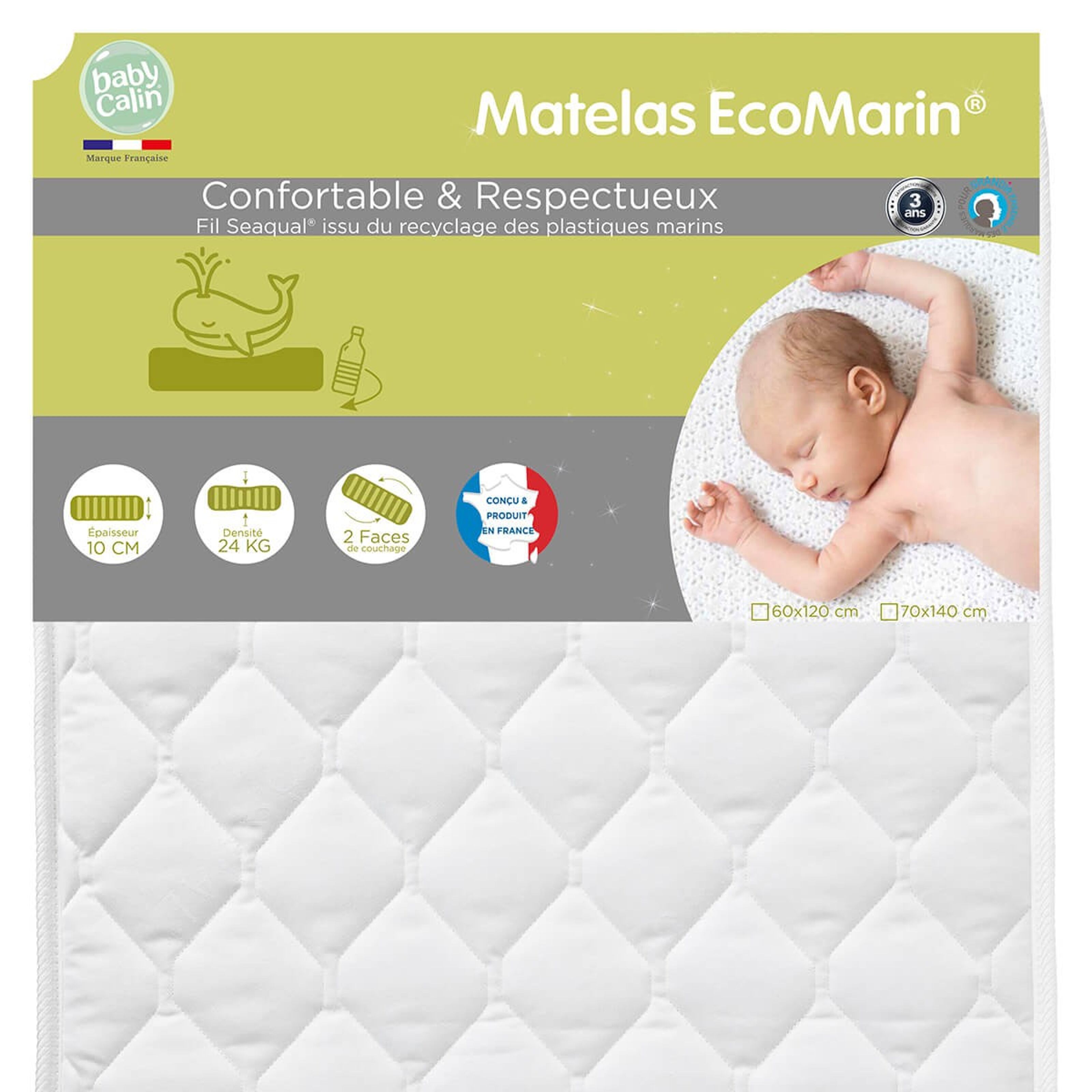 Matelas 60x120 cm, matelas bébé Bio, Made in France 