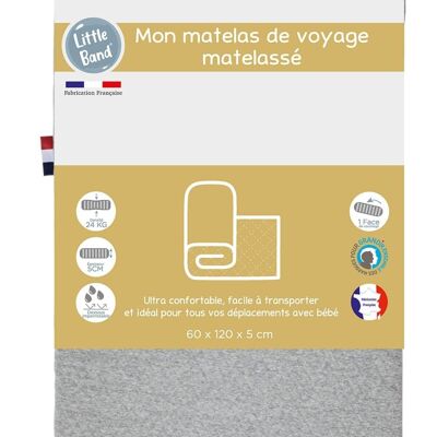 Matelas de voyage roulé 60x120 cm 24kg-m3 Gris chiné - Little Band