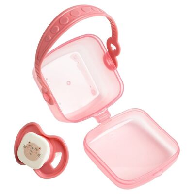 Pink cat pacifier + pacifier holder - Babycalin