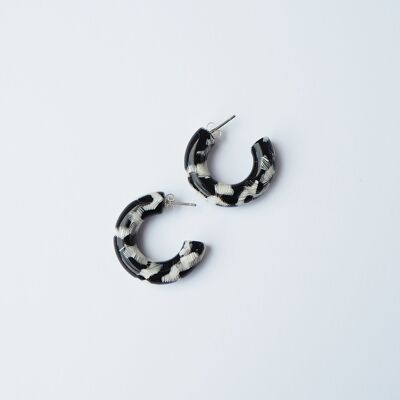 Pluma Round Hoop Earrings- black and white acetate resin chunky hoops