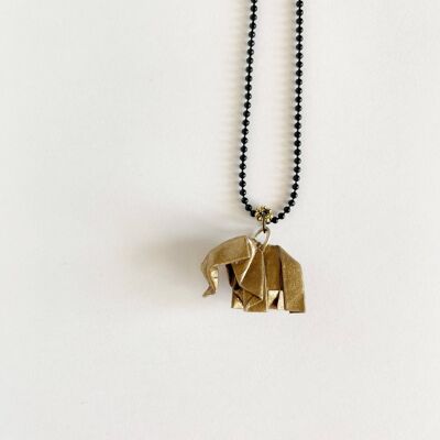 .Classic Elephant Necklace. - Dark Gold - Black - L: 65cm