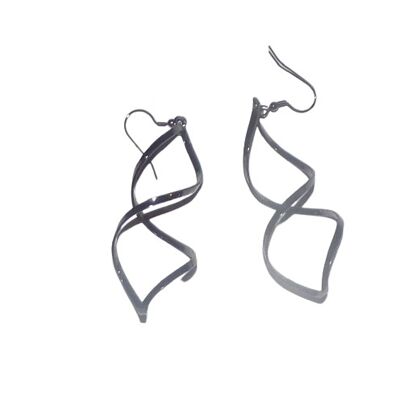 Long Drop Swirl Earrings in Gun Metal