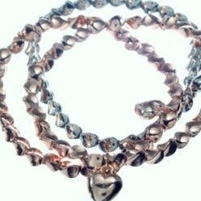 Triple Strand Bracelet with Heart Drops Mixed or Silver