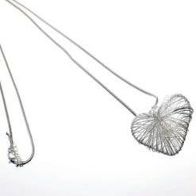 Web Heart Long Pendant on Snake Chain Necklace