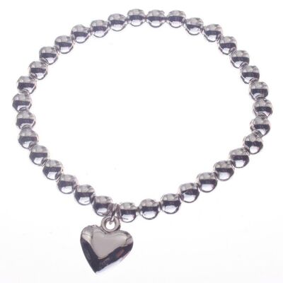 Silver Pearl Stretch Bracelet with Drop Heart B301046H
