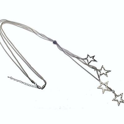 Multi Chain Long Necklace with Cascading Silver Stars