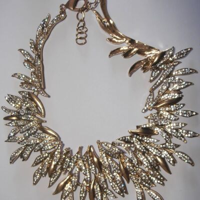 Statement Collar Necklace with Diamante Leaf Design NK222