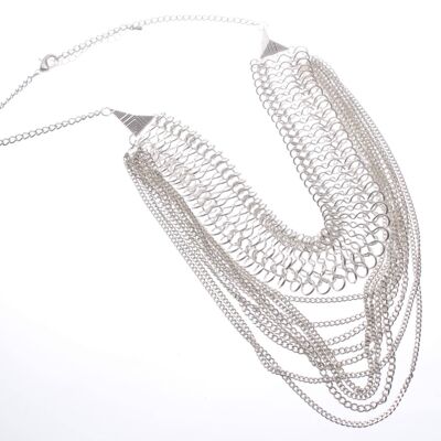 Multi Strand Statement Short Silver Necklace NK240