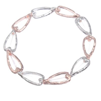 Linked heart stretch bracelet in Silver and Rose Gold