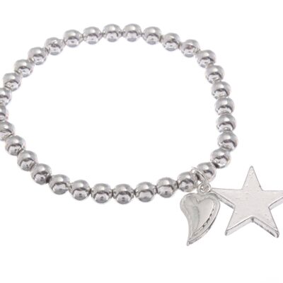 Stretch bead bracelet with drop star and heart BR170