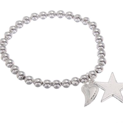 Stretch bead bracelet with drop star and heart BR170