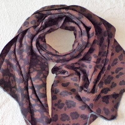 Super Waffle Scarf Brown with Black Animal Print  S130BL